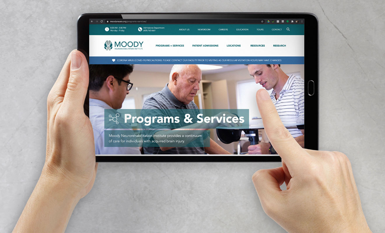 Moody neuro programs and services page on website on ipad, mockup